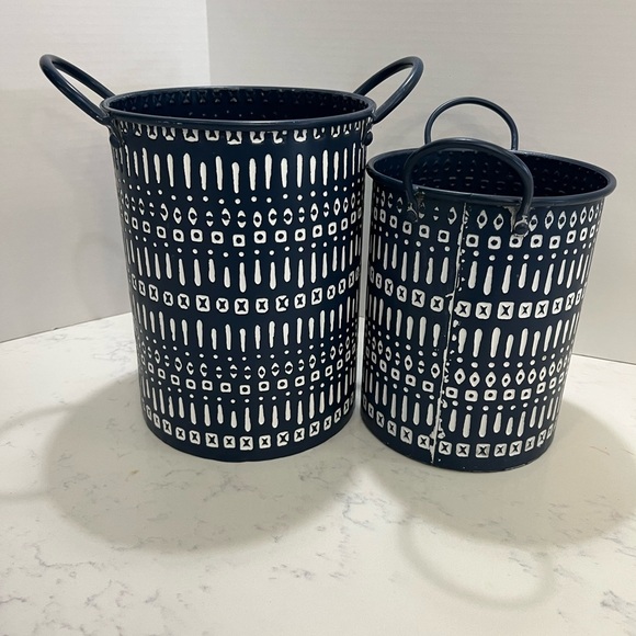 Navy and White Patterned Storage Baskets - Picture 4 of 10